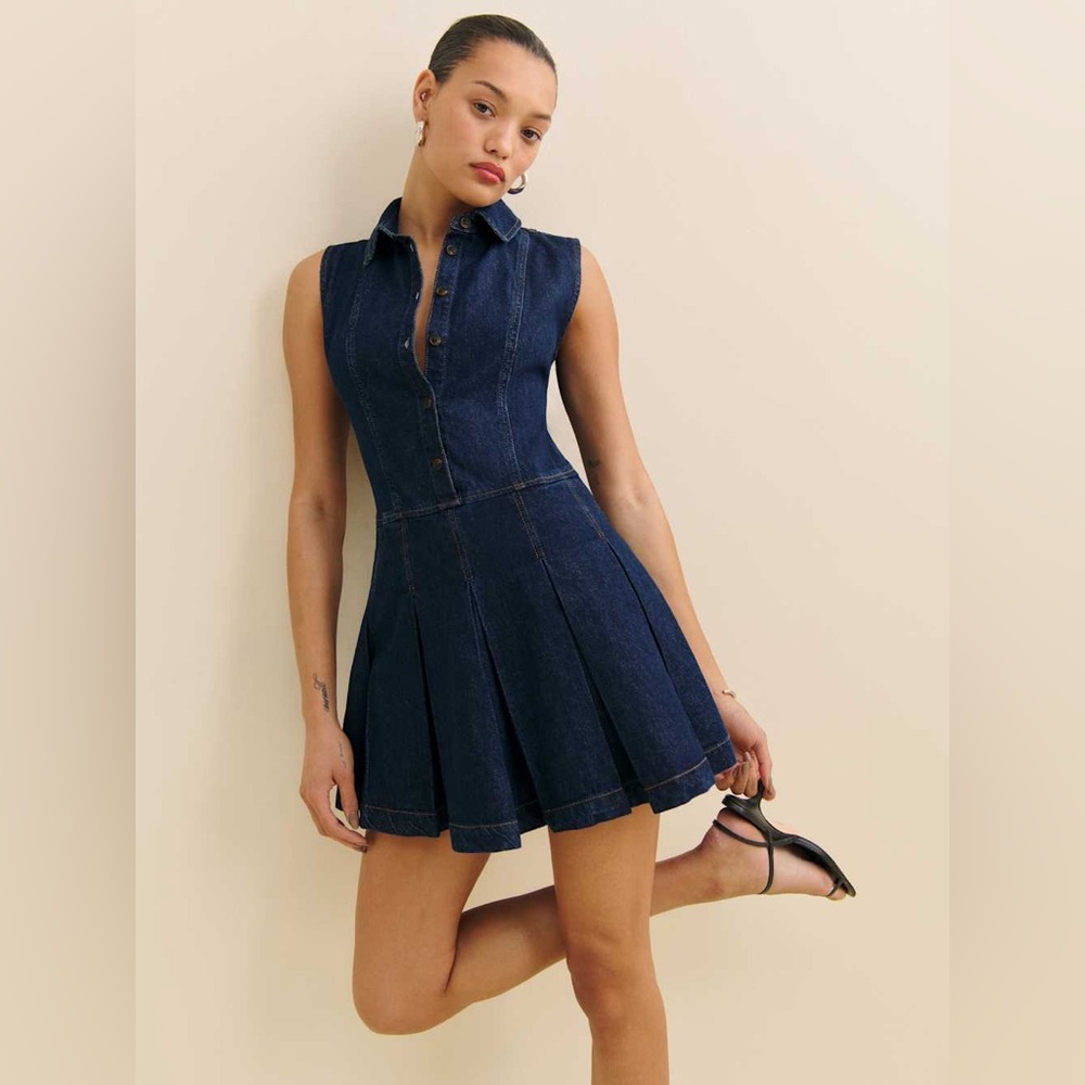 Reformation Arella Denim Mini Dress Blue - Size 4